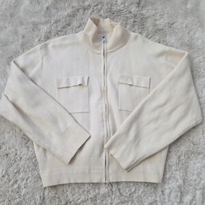 Cream Zip-Up Sweater Jacket